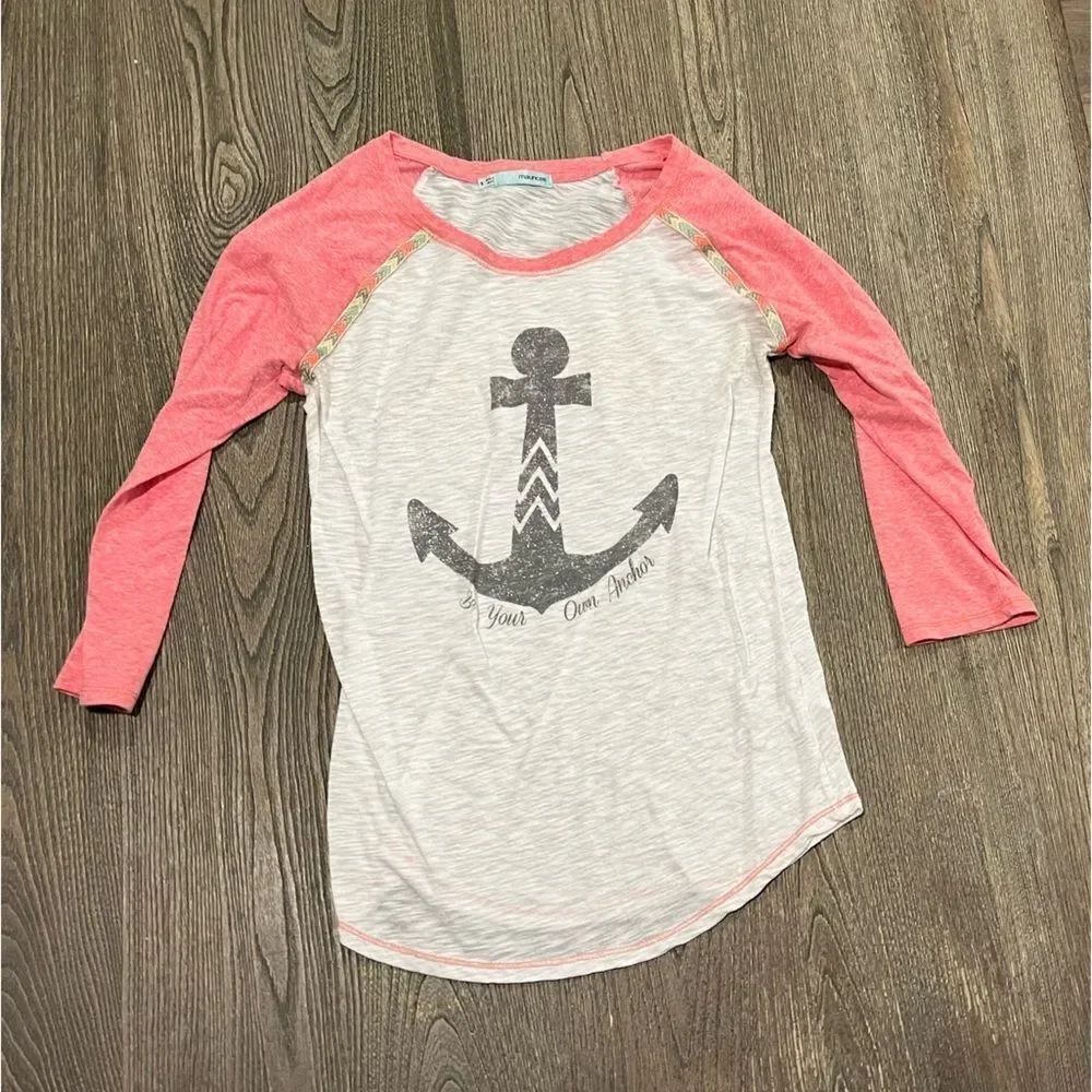 Maurices Long Sleeve Tee Be Your Own Anchor Round Neck Pullover Gray Pink Small
